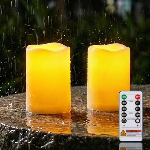 Homemory 3"x5" Flameless Candles, Outdoor Waterproof, Battery Operated LED Pillar Candles with Remote Control and Timer, Plastic, Long Lasting - size: 3"x5"5"