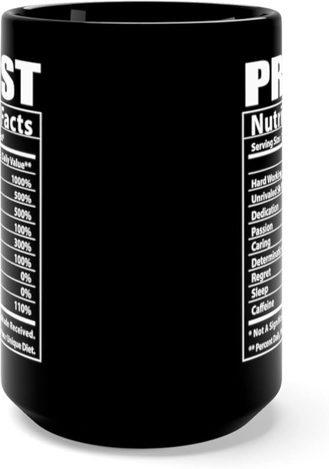 Lovesout Funny Priest Nutritional Facts Christmas 2025 Gifts Black Coffee Mug 15oz