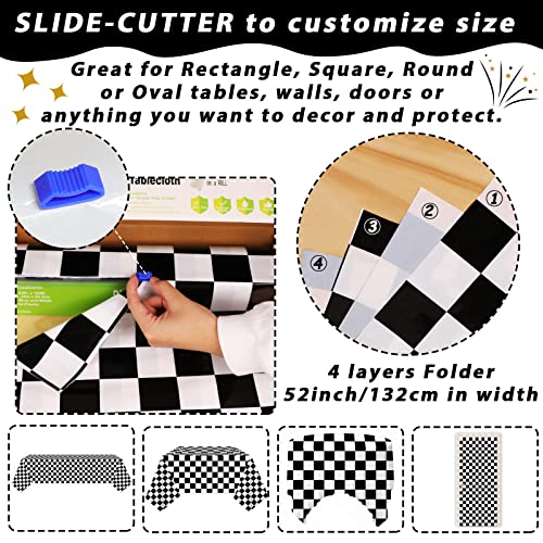 Black and White Checkered Tablecloth Roll 52 in x 100 Ft with Slide Cutter Black Checkered Table Cloth Roll Picnic Party Table Cover for Events Family Banquet Parties and Celebrations(Plastic) - color: Black and White Checkered