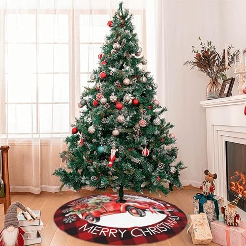 Buffalo Check Plaid Red and Black Plaid Christmas Vintage Red Truck 36 Inch Christmas Tree Skirt Carpet Mat Funny Party Decor Supplies for Xmas Halloween Ornament Decorations Occasion