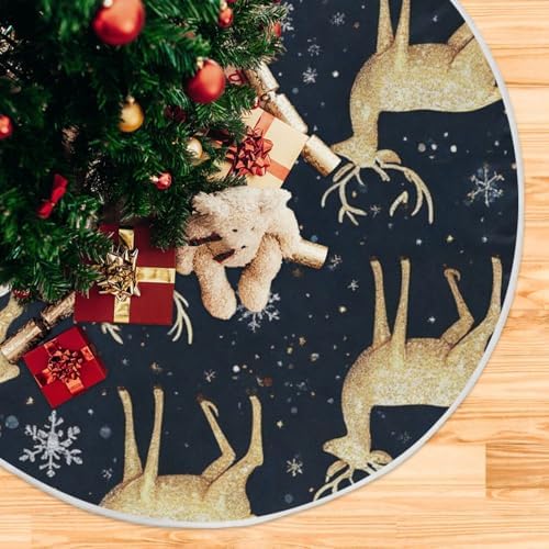 Pfrewn Christmas Gold Deer on Black Christmas Tree Skirt 48" Farmhouse Winter Mini Xmas Tree Skirts Mat for Welcome Holiday Party Supplies Rustic Ornaments Indoor Home Decor