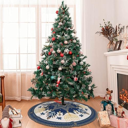 Hanukkah Christmas Tree Skirt 36 Inch Xmas Tree Mat Party Decor Supplies for Holiday Home Decorations