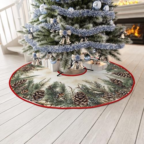 Pine Cones Tree Skirt by Leo Walker Merry Christmas Tree Skirt Collar 48 Inch Xmas Trees Soft Farmhouse Holiday Gnomes Reindeer Snowman Snowflakes Decoration