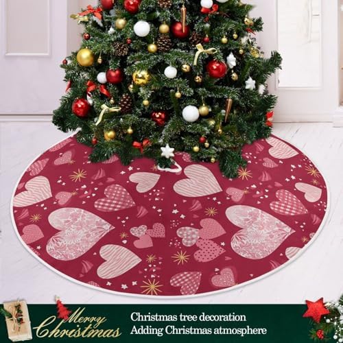 ValentineTree Skirt 48" Foral Romantic Hearts Love Christmas Tree Skirts Large Mother's Xmas Mat for HoliFestival Party Wedding Decor