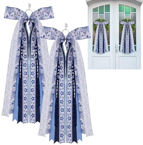 Suncalla 2 Pcs Chinoiserie Ribbon Bow for Wreath Sash for Front Door