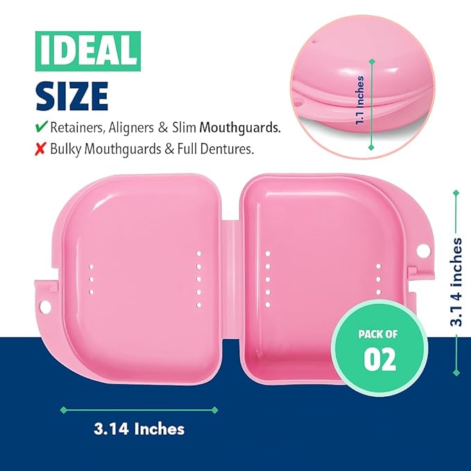 Retainer Cases - Pack of 4 Assortment - Odorless Mouth Guard Case - Ventilated & Hygienic for Carrying & Protecting Braces & Aligners - 3.14x3.07x1.1 Inches – Bluish, Black, Pink & Purple