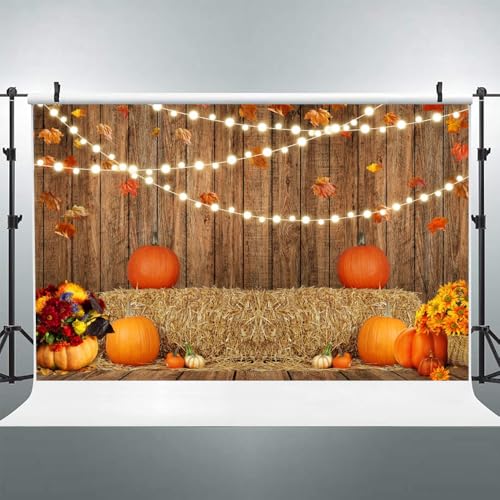 Fall Backdrop Autumn Thanksgiving Backdrops 10x8ft Pumpkin Maple Leaves Haystack Wooden Wall Photography Background Cloth Baby Shower Party Decoration Photo Booth Prop Banner