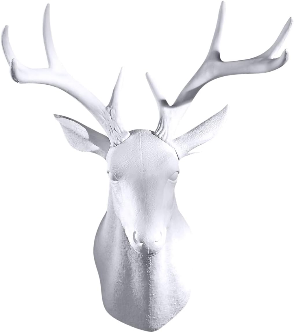 Notakia Wall Charmers Large White Faux Deer Head Faux Taxidermy Animal Head Wall Decor - Handmade Farmhouse Decor - Rustic Wall Decor Deer Antlers (Large White)