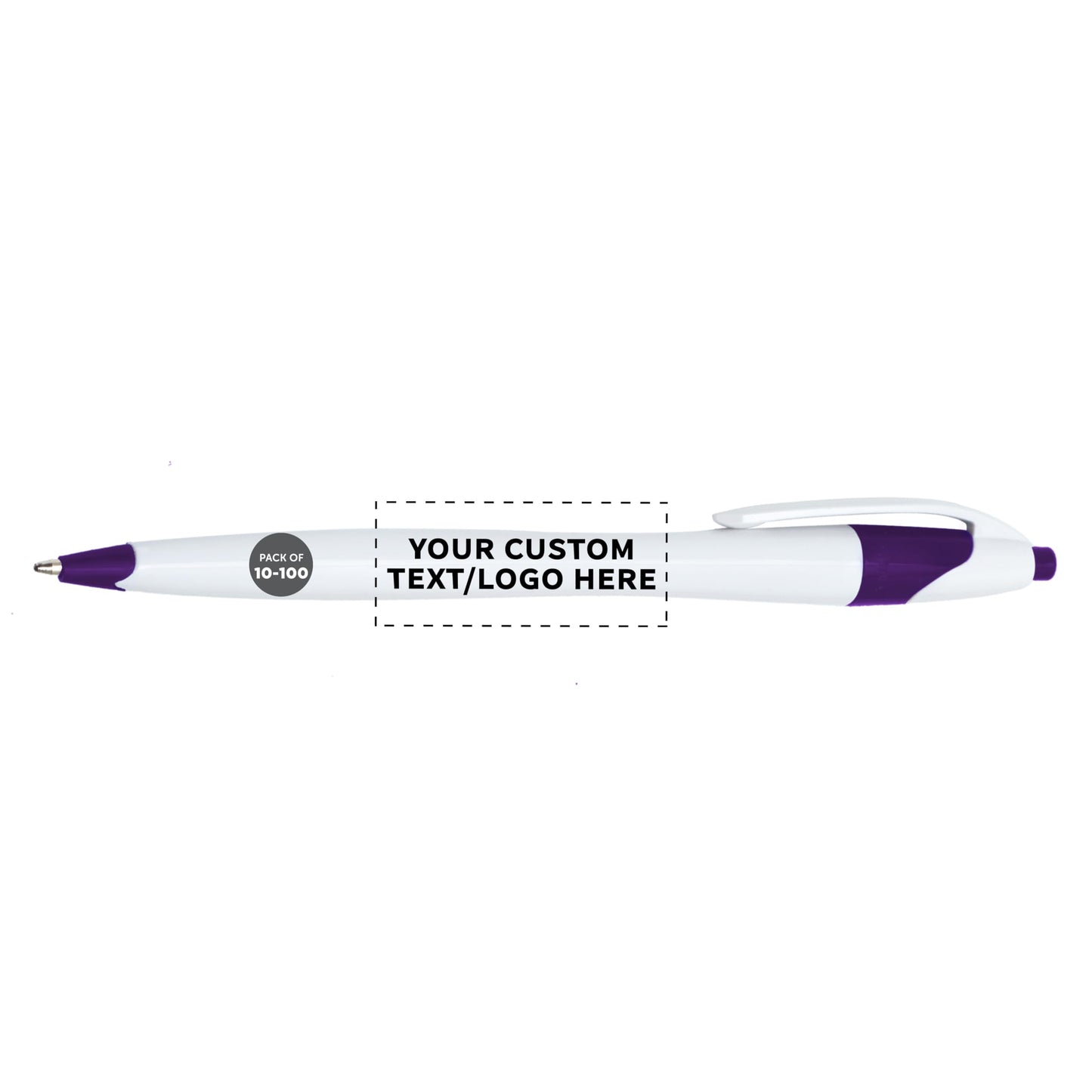 Personalized Ballpoint Pens Set of 10/50/100 by DISCOUNT PROMOS- Black Ink, Slim & Curvy Design, Retractable, Ideal for Office, Corporate Merchandise, Tradeshows- Purple