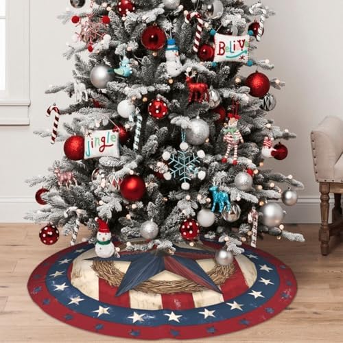 4th of July Patriotic Christmas Tree Skirt 36 Inch Xmas Tree Mat Party Decor Supplies for Holiday Home Decorations