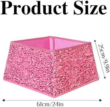 XmasExp Christmas Tree Collar, 24 inch Sequin Tree Skirt Stand Base Cover for Home Decor, Medium Size 4 Piece Rose Pink