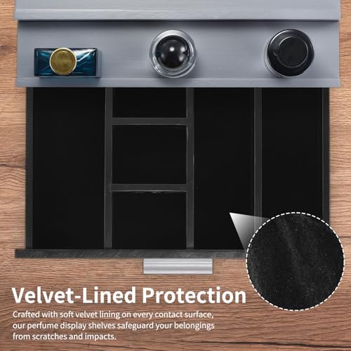 Perfume Organizer for Men, 3 Tier Wood Perfume Display Stand with Velvet Lining Drawer and Hidden Compartment for Watch,Jewelry,Perfume Display Risers,A Gift for Men (Black+Gray) - style: 3 Tier - BlackGrey