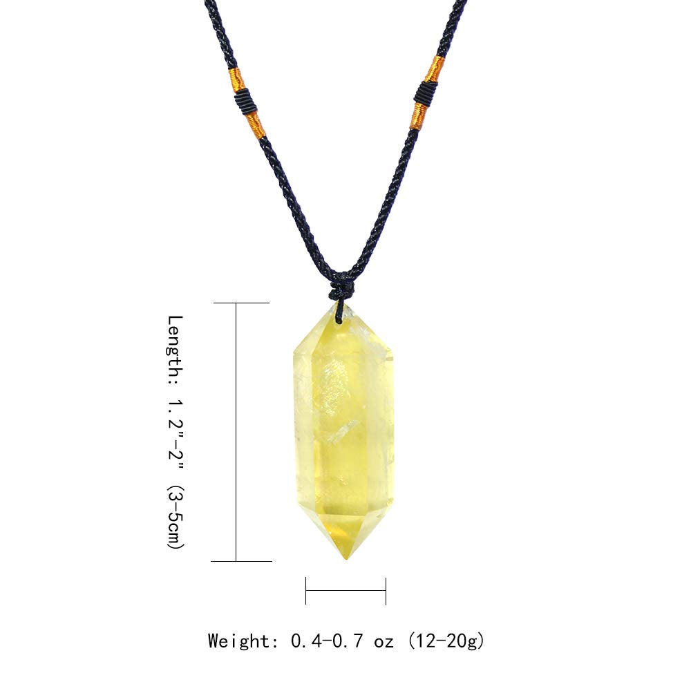 Runyangshi Citrine Healing Crystal Pendants, Double Pointed Natural Crystal Quartz Necklace 6 Faceted Chakra Crystal Wand Stone