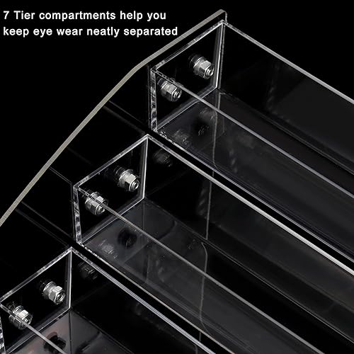 SOUJOY 7 Tier Sunglass Organizer Stand, Acrylic Sunglass Holder, Clear Nail Polish Display Stand, Eyewear Countertop Storage Tray for Highlighting Glasses, Makeup, Essential Oil