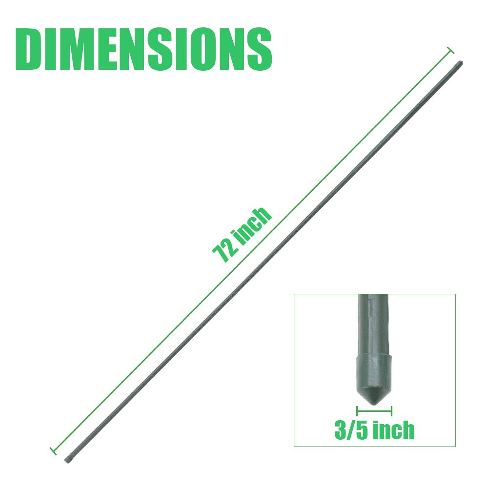 Mininfa Steel Plant Stakes 6 Feet, Plastic Coated Metal Garden Stakes Supports Climbing for Tomatoes, Trees, Beans, 10 Pack