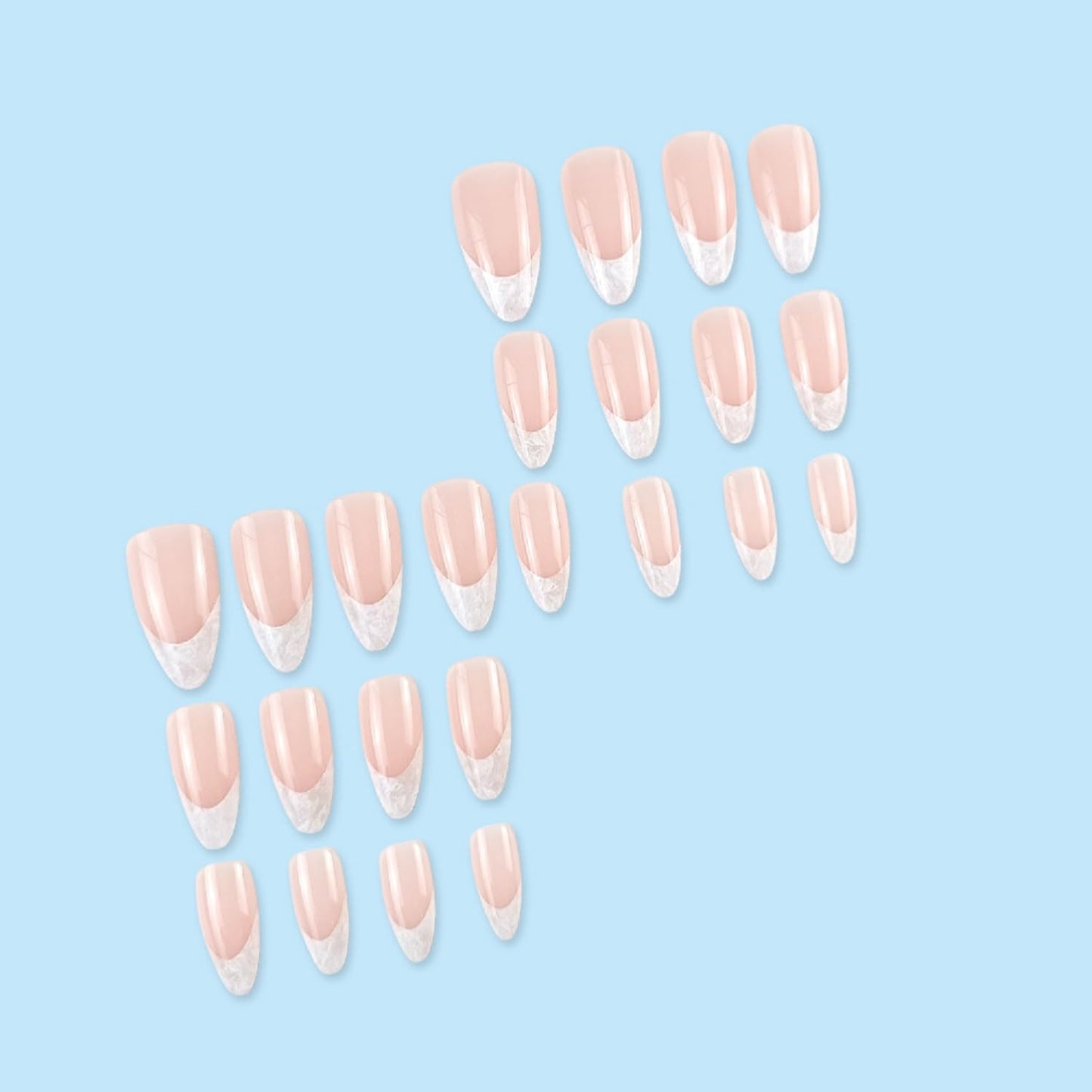 French Tip Press On Nails Medium Almond Fake Nails Nude False Nails With Marbling Design Full Cover Acrylic Glue On Nail Artificial Reusable Stick On Nail For Women DIY Manicure Decorations 24 Pcs