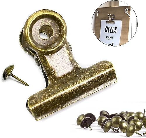 YUCHIYA 10 Pack Bulldog Clips with 10 Push-pins, Paper File Clips with Strong Spring, Large Metal Binder Clips, Seal Clamps for Coffee Tea Food Bags(Bronze,2inch) - color: Bronze, size: 2 inch