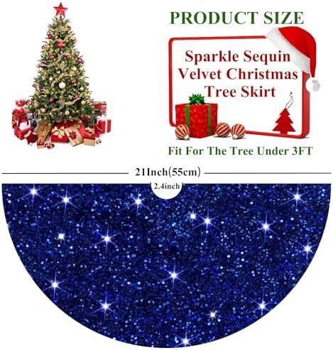 FUHSY Christmas Palm Tree Skirt 21 Inch Velvet Sequin Christmas Tree Skirt Blue Small Tree Skirt Shimmer Christmas Tree Floor Mat Vintage Metallic Tree Skirts for Xmas Diameter Tree Decor