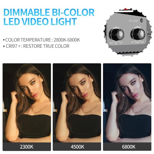 GVM 2 Pack LED Video Lighting Kits with APP Control, Bi-Color Variable 2300K~6800K with Digital Display Brightness of 10~100% for Video Photography, CRI97+ TLCI97 Led Video Light Panel +Barndoor