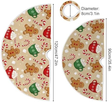 Cute Candy Cup Gingerbread Snow Christmas Tree Skirt 48" Winter Xmas Tree Skirts Mat for Happy New Year Holiday Party Supplies Rustic Ornaments Indoor Home Decor
