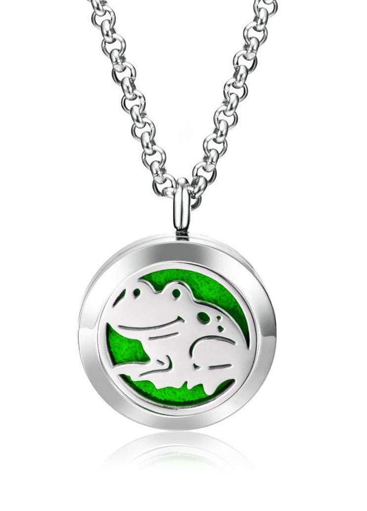 Wild Essentials Happy Frog Necklace Essential Oil Diffuser Kit with Lavender, Lemongrass, Peppermint, Orange Oils, 12 Refill Pads, Calming Aromatherapy Gift Set, Customizable Color Changing, Perfume
