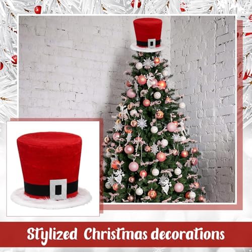 Christmas Tree Topper Hat Large Red Velvet Hat with Black Band Santa Tree Top Topper Decorations Old World Desktop Ornaments for Home Xmas Holiday Winter Decor