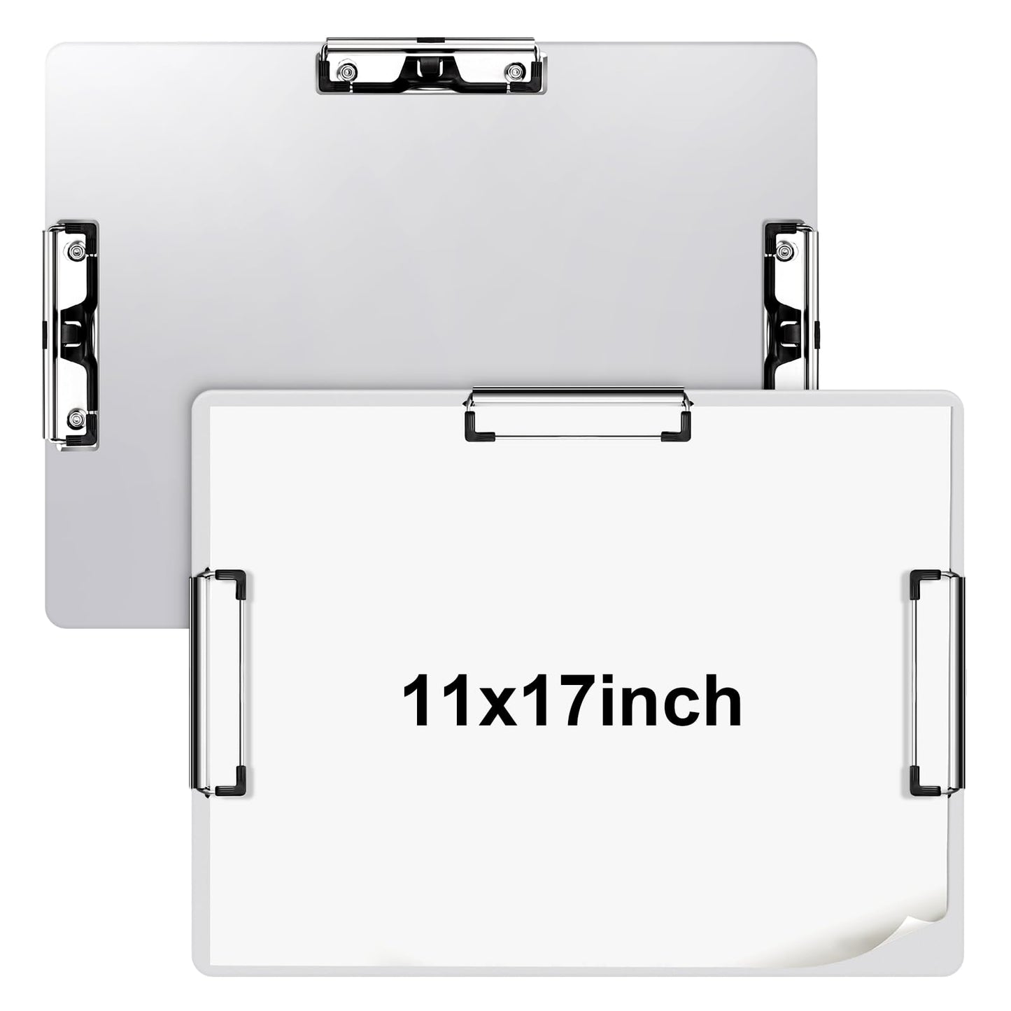 Tenceur 2 Pcs 11x17 Aluminum Clipboard Three Clip Tough Extra Large Clipboard 11x17 Drawing Metal Clipping Board for Office Artists Professionals Workshop Supplies
