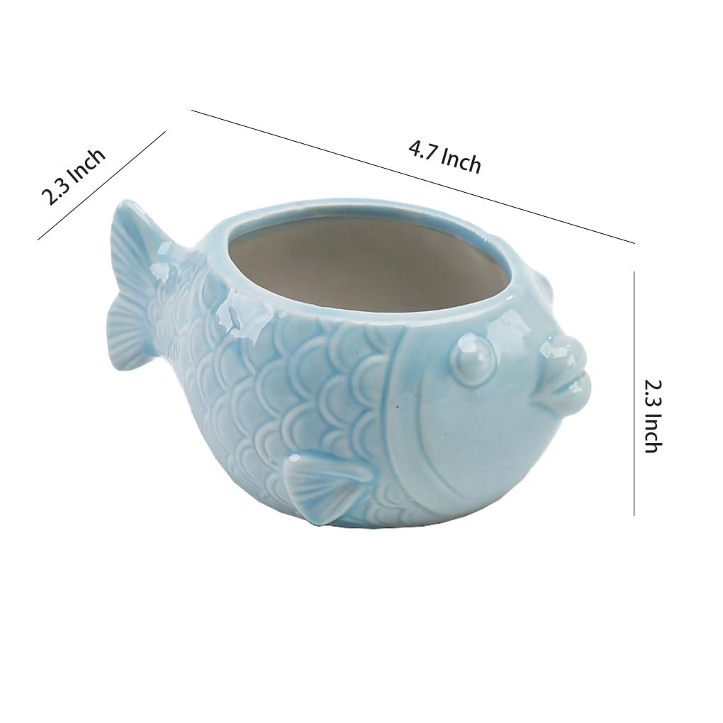 WAIT FLY Cute Fish Shape Ceramic Flower Pots Succulent Planters-Fish-2 PCS