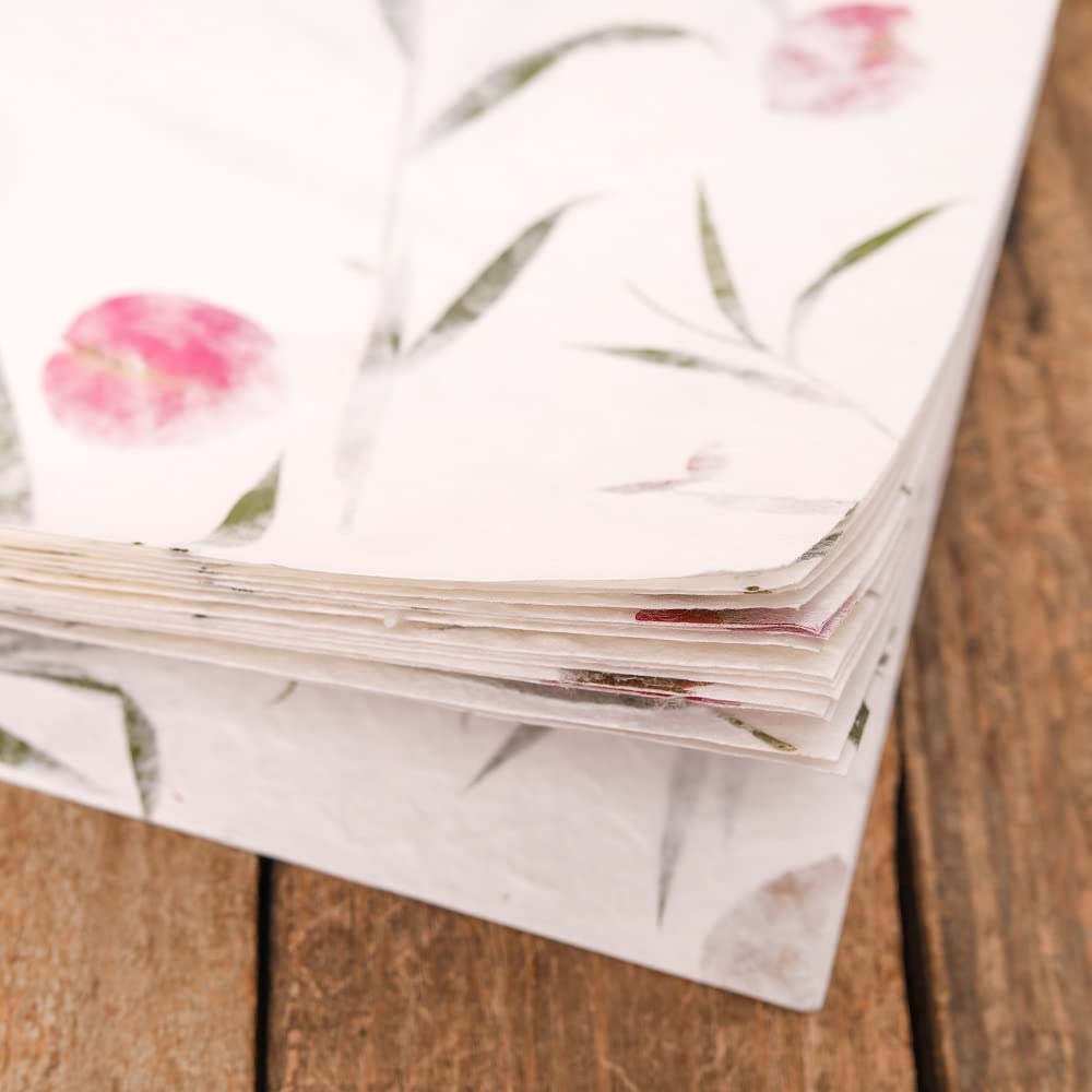 Handmade A4 Thick Mulberry Paper Sheets, Painting, Writing, Decorative Paper, Card Making Paper DIY Craft, 20pcs (Bougainvillea Flowers/Grass, A4)
