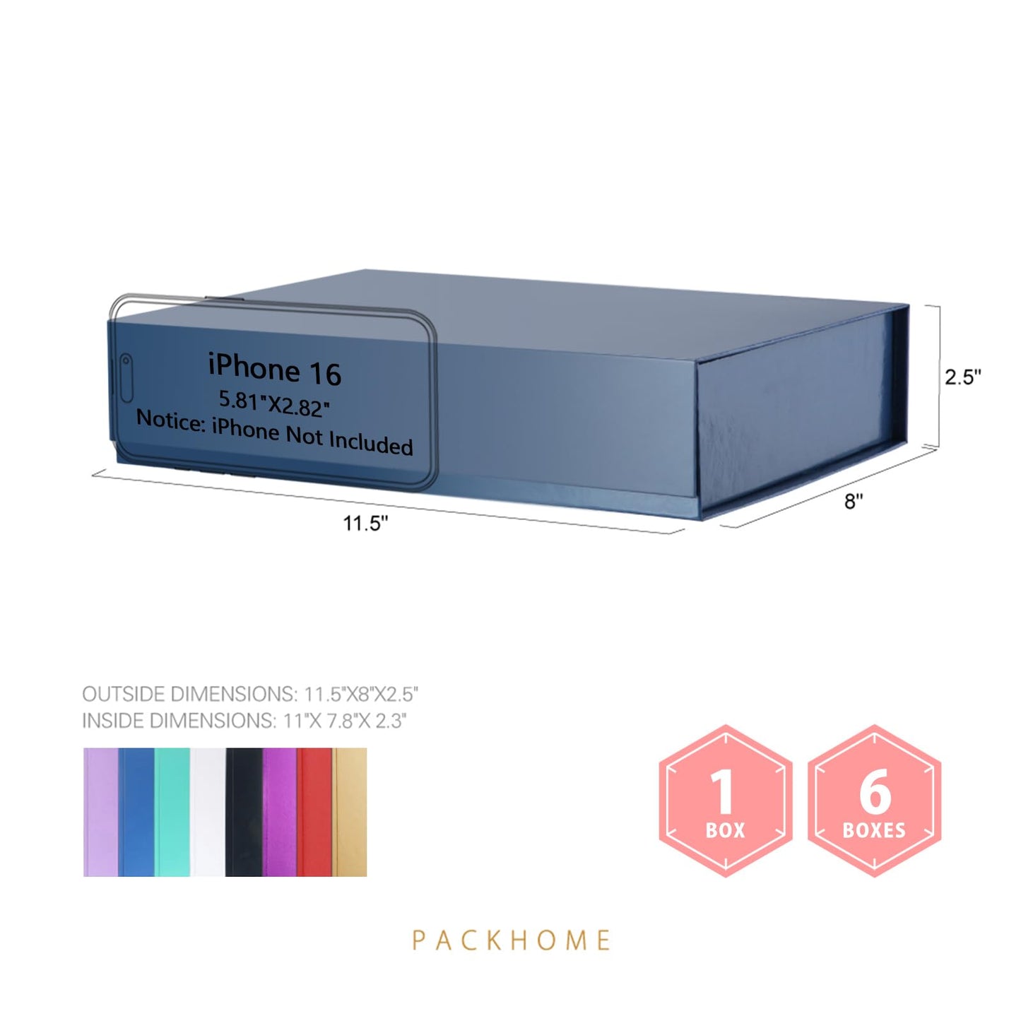 PACKHOME Gift Box 11.5x8x2.5 Inches, Sturdy Shirt Box with Magnetic Lid for Multiple Occasions (Glossy Blue)