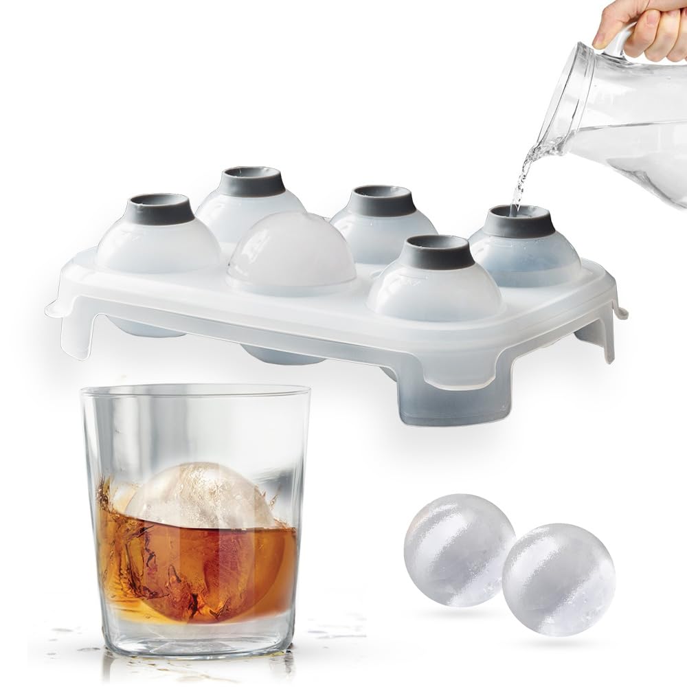 SVERES Large Round Ice Cube Mold | Leak-Free Whiskey Ice Cubes Mold | Top Fill Silicone Round Ice Cube Molds & Easy Release Ice Ball Maker | BPA-Free Big Ice Cube Molds Makes 2.5in Sphere Ice ball