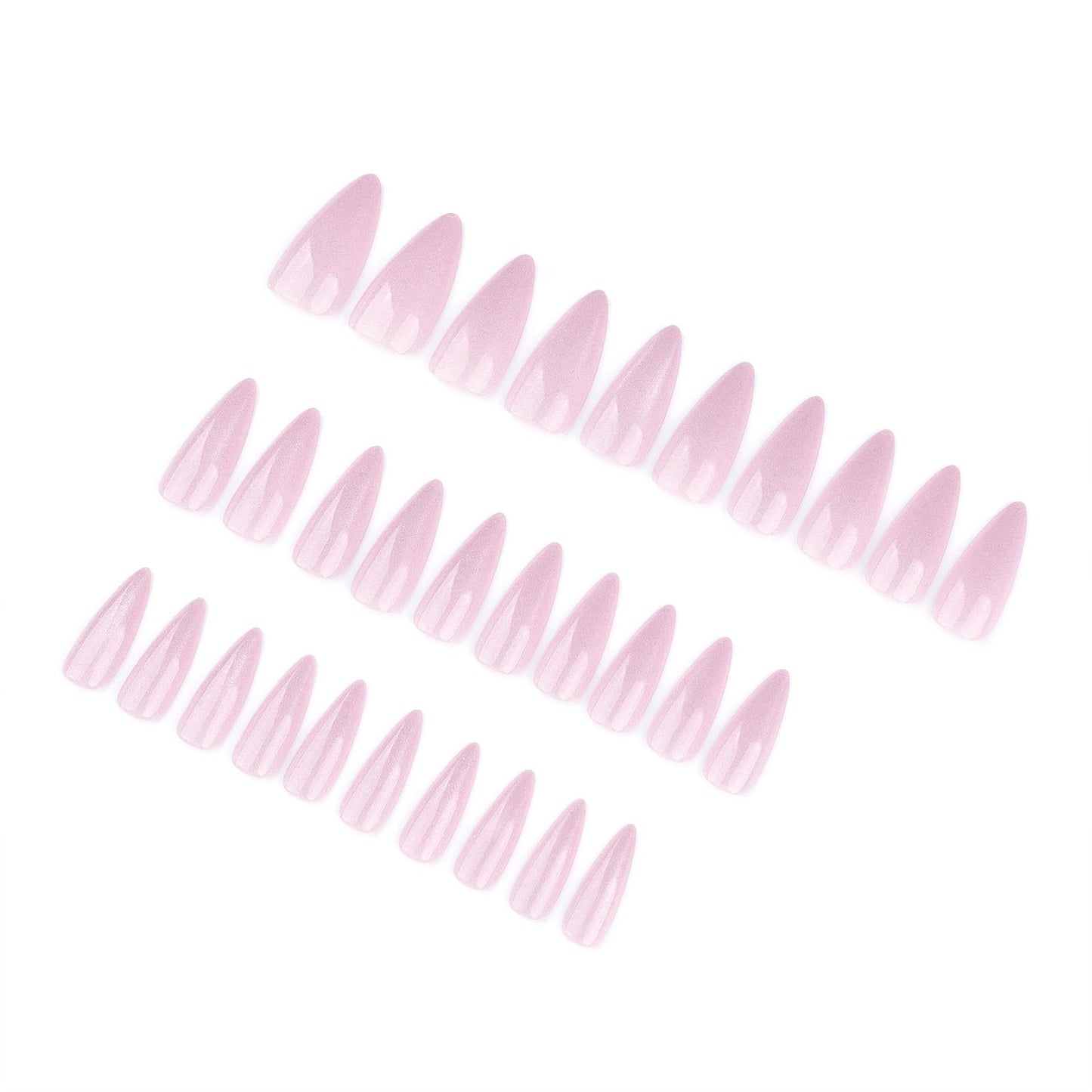 SINHOT Stiletto Press on Nails - Long, Glossy Glue on Nails with Cat Eye Design, Almond Shape, Nude Pink Color - 24 pcs