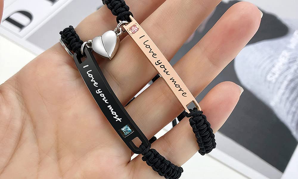 MEALGUET Personalized Couple Bracelet Customized Couple Bracelets Set Mutual Attraction Custom Name Relationship Bracelet Personalized Gift for Men Women, Handmade