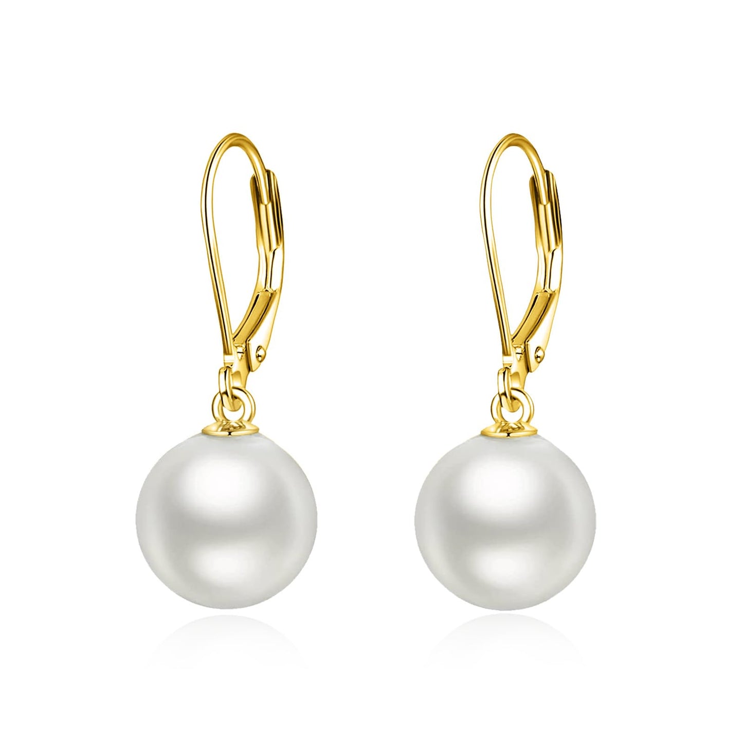 925 Sterling Silver Gold Pearl Leverback Earrings Dangle Drop Jewelry Gifts for Women (Pearl-Gold)