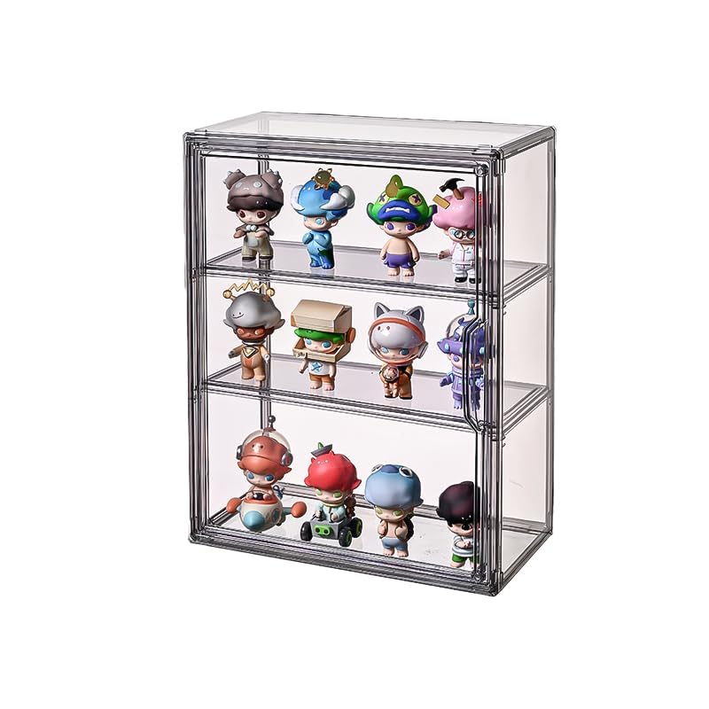 BOHOIDEE 3 Tiers Acrylic Display Case with 2 Division Boards, Acrylic Storage Organizers Box with Magnetic Door, Wall-Mounted Dustproof Showcase for Makeups, Purses, Figure