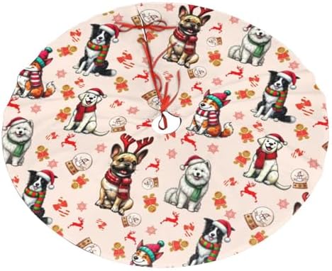 Dog Christmas Tree Skirts with Tassel Xmas Tree Skirt for Home Holiday Indoor Outdoor Seasonal Decors 30"