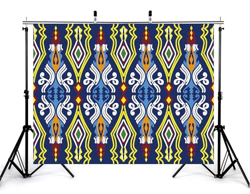 8x8ft Ethnic Geometric Backdrop Navy Yellow Tribal Pattern Photography Background for Mexican Themed Party and Art Display Wall Decorations Tapestry Photo Booth Props - size: 8x8ft