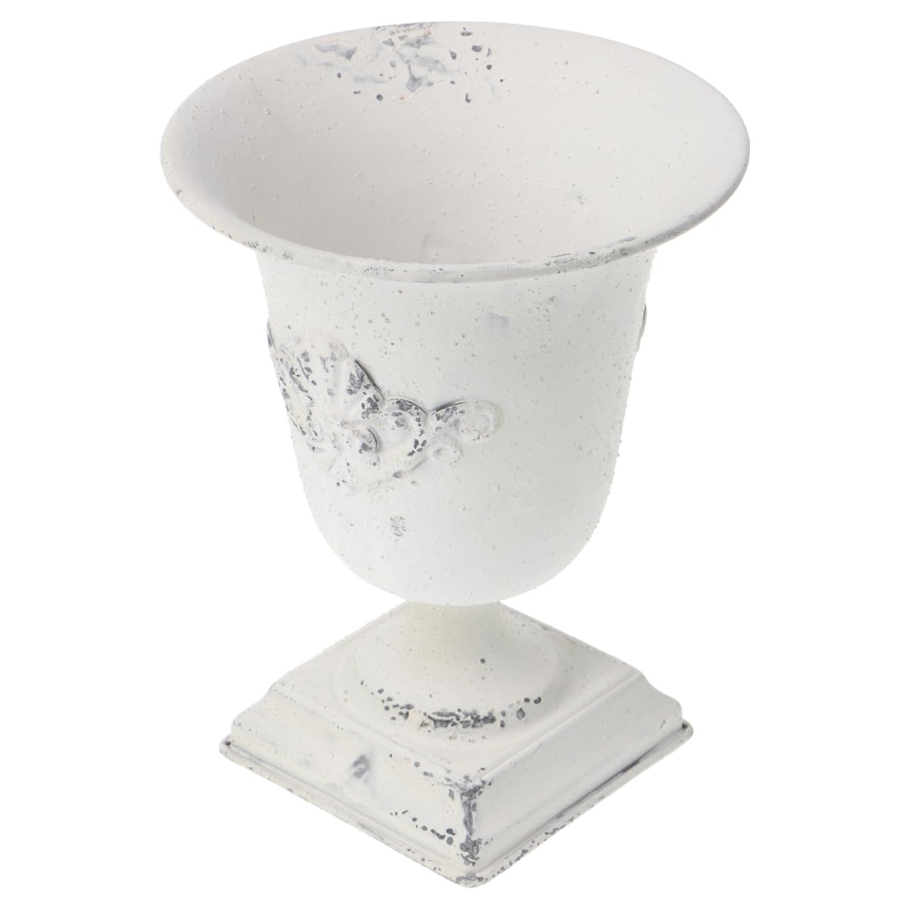 POPETPOP Urn Planters for Outdoor Plants : Iron Urn Flower Pot Decorative Flower Vase for Balcony Patio Garden Desktop, 7.47X5.89X5.89in (White)