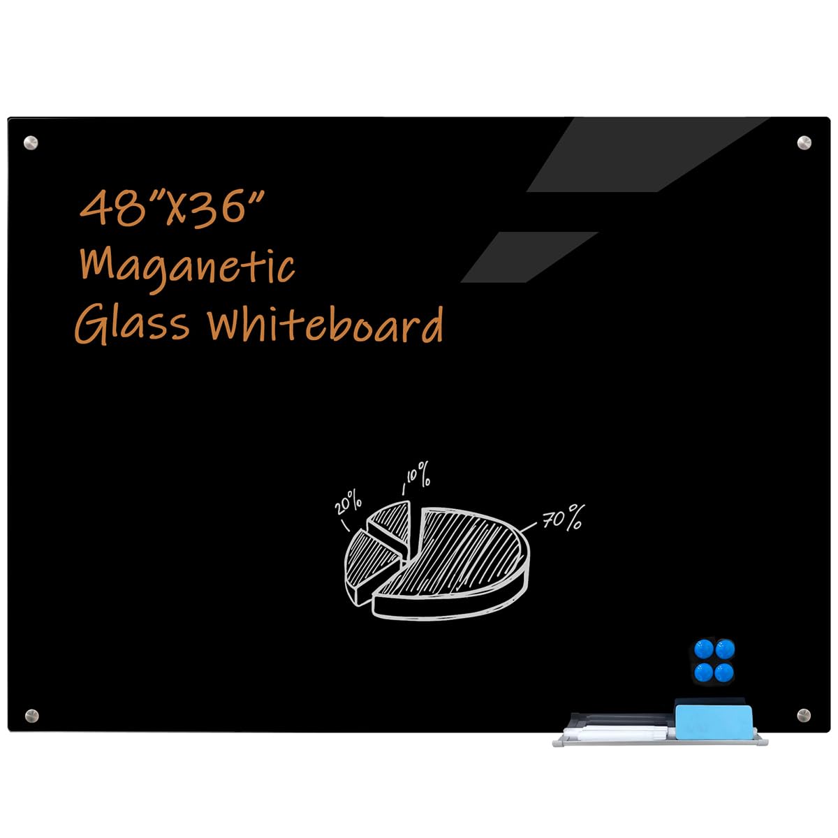 Glass Magnetic Dry Erase Board 48"x 36", Glass Blackboard for Wall Frameless Magnetic Blackboard for Office Home School