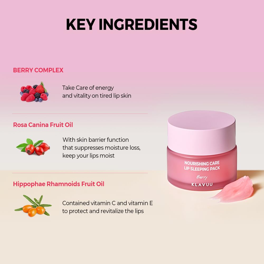 Klavuu Lip Mask Set (2PCS) – Overnight Deep Hydrating Korean Lip Balm Treatment for Very Dry, Chapped Lips | Lip Lightening & Plumping with Instant Hydration | Gentle Exfoliating (Berry & Berry)