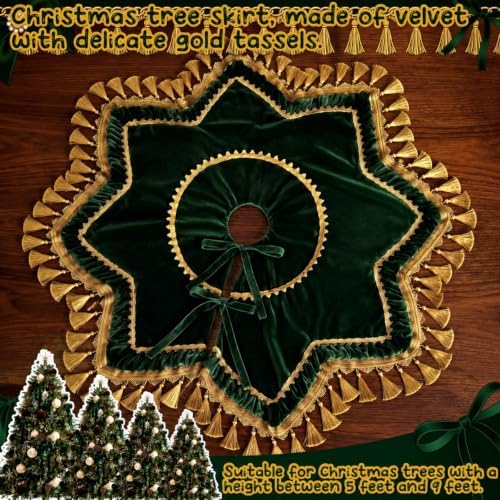 Roowest 48 Inch Dark Green Christmas Tree Skirt Velvet, Octagon