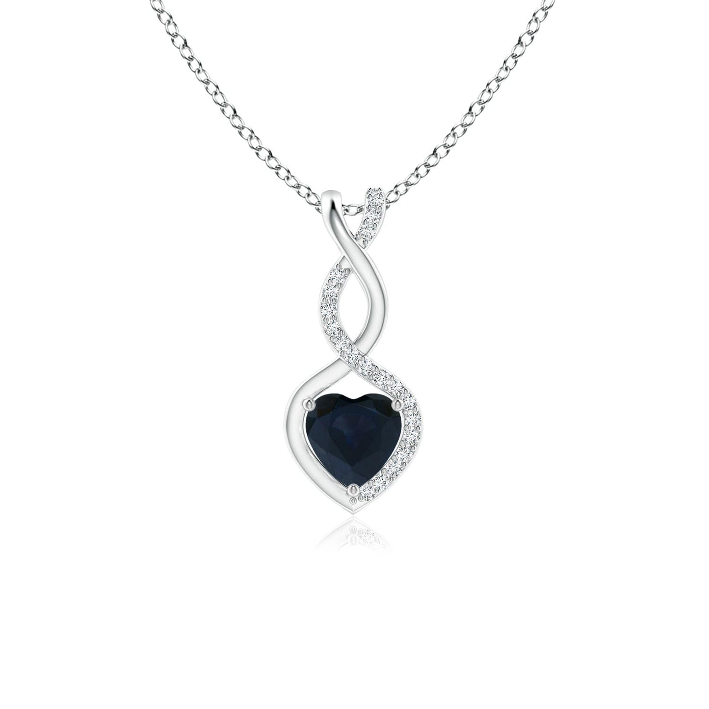 Angara Natural Blue Sapphire Pendant for Women | Heart-Shaped Blue Sapphire Infinity Pendant with Diamond Accents in Platinum | September Birthday, Anniversary, Gemstone Jewelry Gift | A | 4mm