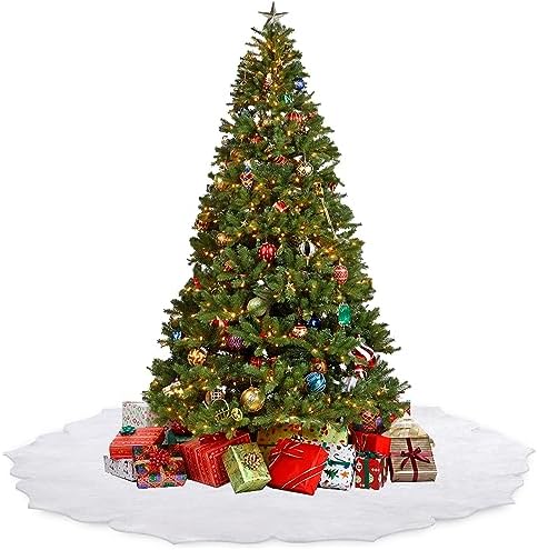 Christmas Tree Skirt,48 inch Classic Non-Woven Fabric White Tree Skirt,for Xmas Tree and Holiday Indoor Decoration(White, Small)