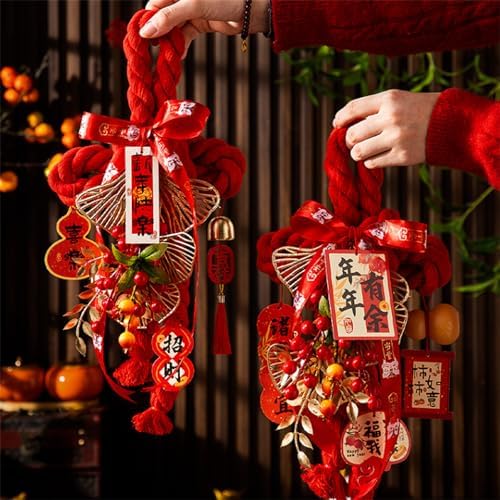 Handcrafted Cotton Thread Chinese Knot Ornament New Year Pendant for Holiday Parties and Gifting Easy Install Cotton Knot Wall Pendant with Hook for Holiday Parties Social