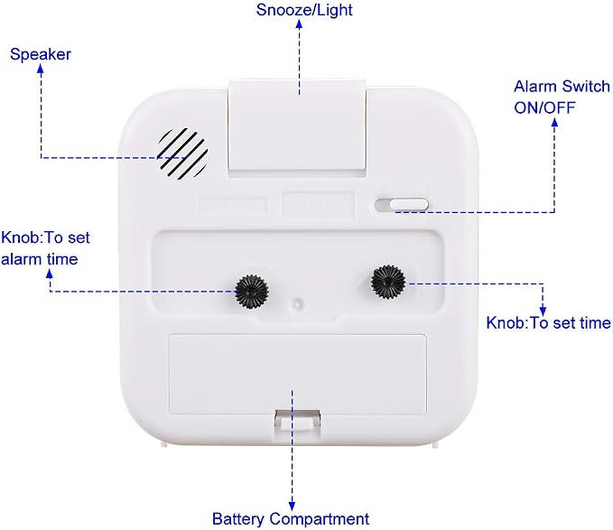 Tinload Small Battery Operated Analog Travel Alarm Clock Silent Non Ticking, Gentle Wake, Ascending Beep Sounds, Snooze,Lighted on Demand, Easy Set(White)