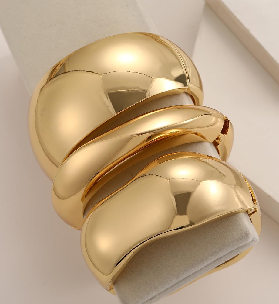 Chunky Gold Bangle Bracelets for Women, Dainty 14k Gold Plated Thick Stackable Bangles Set, Non Tarnish Cuff Bracelet Stack Trendy Stuff Gifts for Daughter Wife Mom