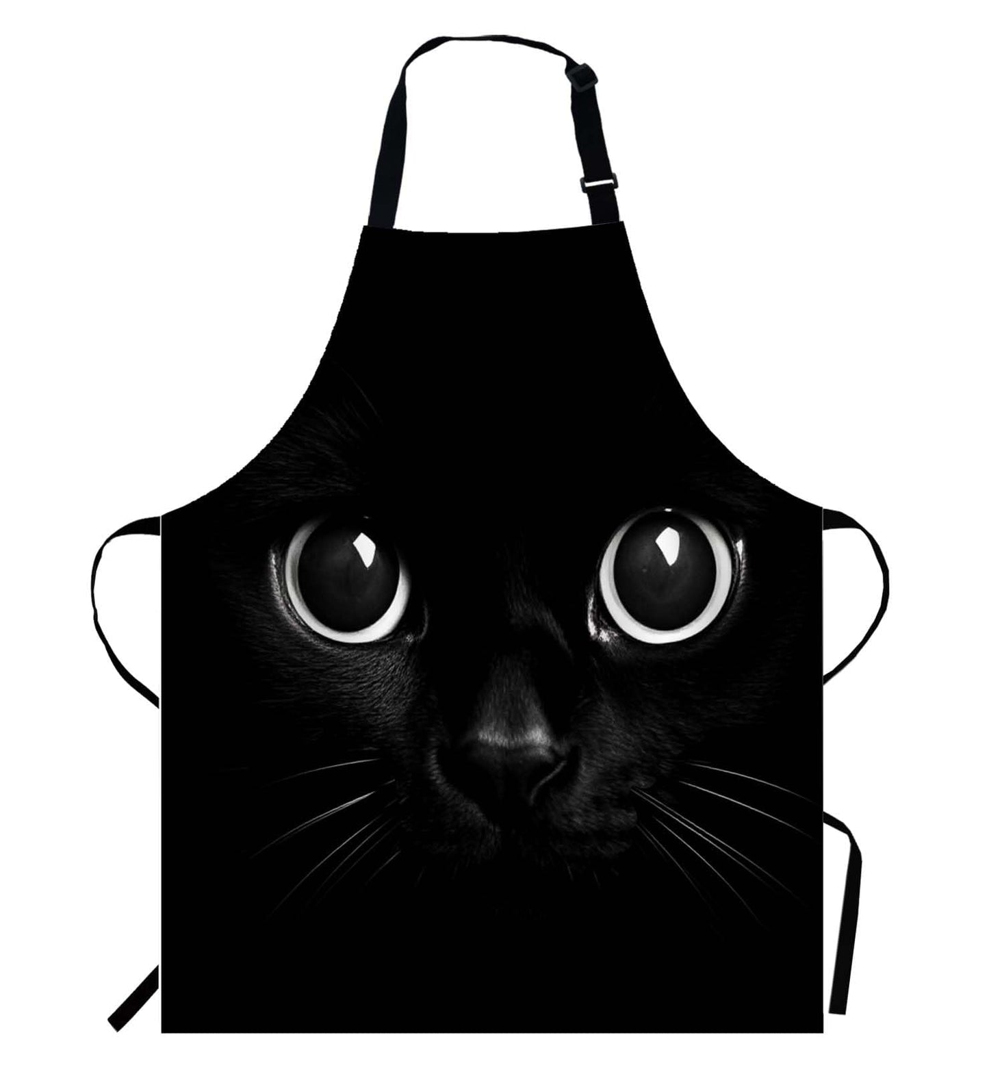 WONDERTIFY Black Apron,Cool Cat Head on Black Background Bib Apron with Adjustable Neck for Men Women,Suitable for Home Kitchen Cooking Waitress Chef Grill Bistro Baking BBQ Crafting Cobbler Apron