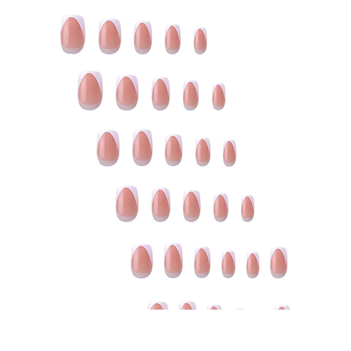 30 Pcs French Tips Press On Nails - Short Square Nude Pink Glossy Reusable Acrylic Nails - 15 Sizes