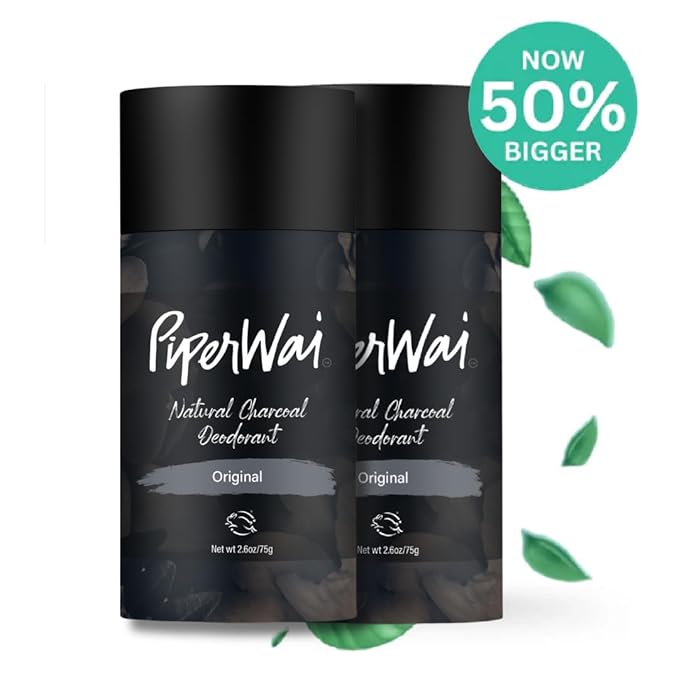 PiperWai Natural Deodorant w/Activated Charcoal | Odor Protection, Vegan, Aluminum Free, Shark Tank Product for Women & Men | Great for Travel, & Gifts | 75g Original Scented Stick 2-Pack