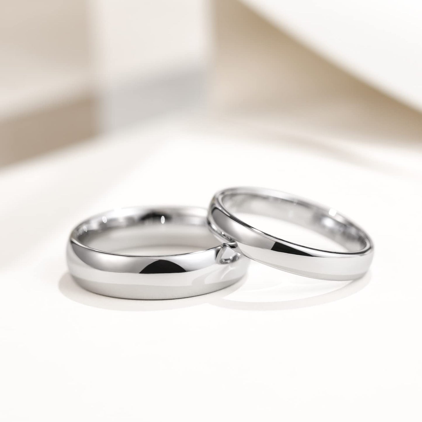 Greenpod 4mm Tungsten Rings for Women High Polished Plain Dome Silver Classic Wedding Band Comfort Fit Size 6